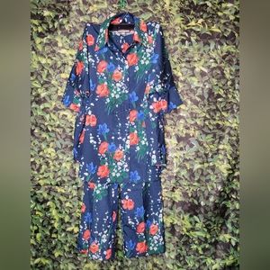 Tuckernuck Navy Floral Pantsuit with Red & Blue Blooms